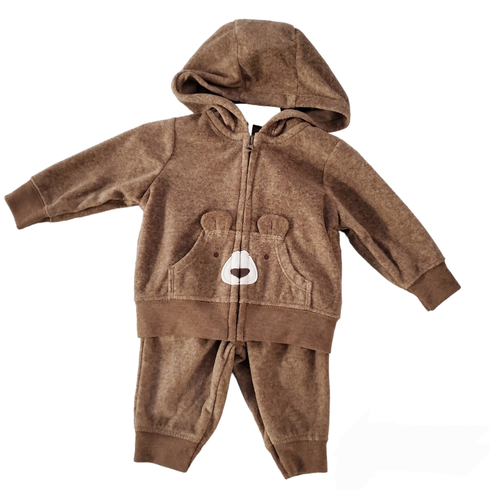 NWOT Child of mine By Carters Fleece Brown Bear Jacket & Pants Set /0-3m - Picture 1 of 3